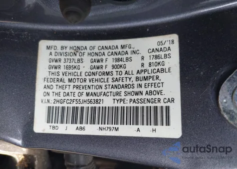 2018 Honda Civic Lx из США, поврежденный, VIN 2HGFC2F55JH563821